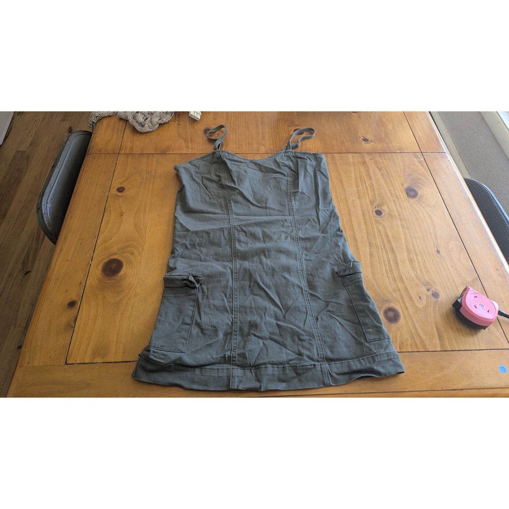 Celebrity Pink Olive Green Cargo Mini Dress Womens Medium Utility Smocked Back